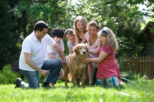 family with dog
